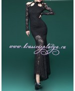 Длинное гипюровое черное платье с длинными рукавами