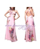 Длинное вечернее розовое платье с красивым вырезом на спине