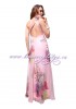 Длинное вечернее розовое платье с красивым вырезом на спине
