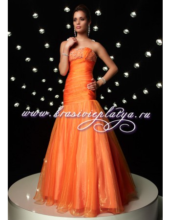 Вечернее оранжевое длинное платье